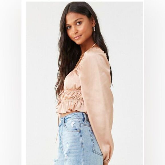 Forever 21 Shirred Satin Crop Top - Picture 7 of 8